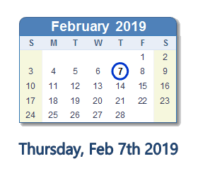 February 7, 2019 calendar