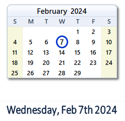 7 February 2024 calendar