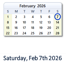 7 February 2026 calendar