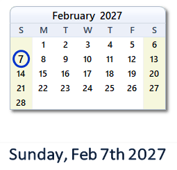 February 7, 2027 calendar