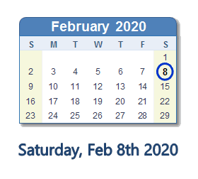 February 8, 2020 calendar