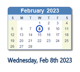 February 8, 2023 calendar