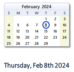 February 8, 2024 calendar