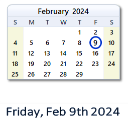 9 February 2024 calendar