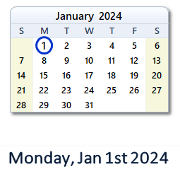 January 1, 2024 calendar