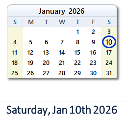 10 January 2026 calendar