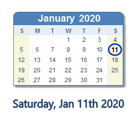 January 11, 2020 calendar