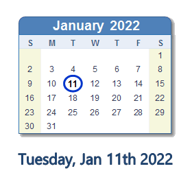 January 11, 2022 calendar