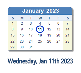 January 11, 2023 calendar