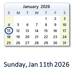 11 January 2026 calendar