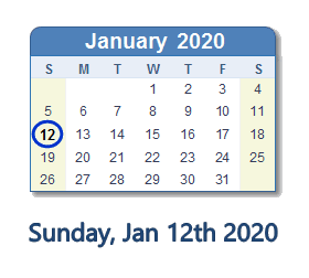 January 12, 2020 calendar