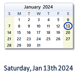 January 13, 2024 calendar