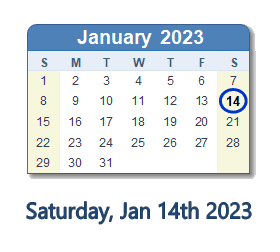 January 14, 2023 calendar