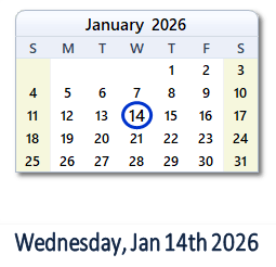 January 14, 2026 calendar