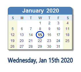 January 15, 2020 calendar