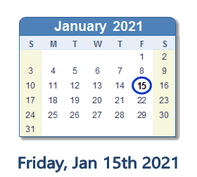 January 15, 2021 calendar