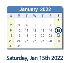 15 January 2022 calendar