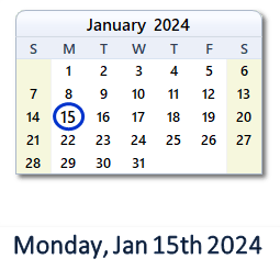 January 15, 2024 calendar