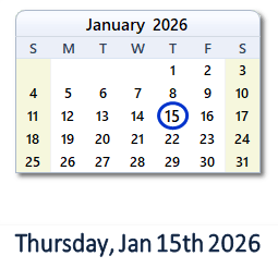 January 15, 2026 calendar