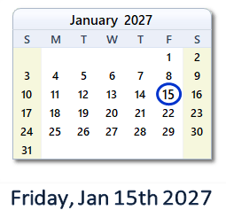 January 15, 2027 calendar