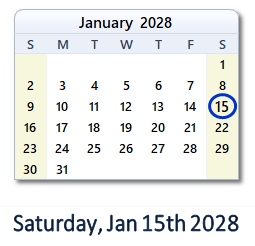 January 15, 2028 calendar