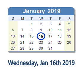 January 16, 2019 calendar