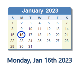 January 16, 2023 calendar