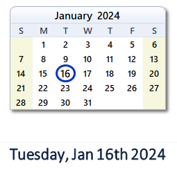 January 16, 2024 calendar