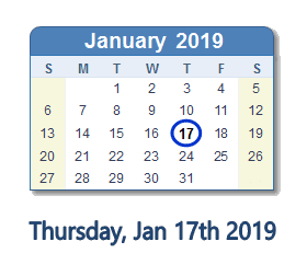 January 17, 2019 calendar