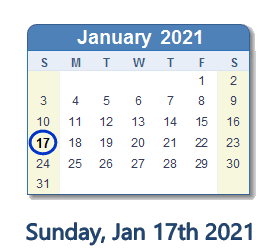 January 17, 2021 calendar