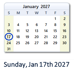 January 17, 2027 calendar