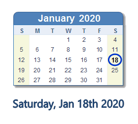 January 18, 2020 calendar