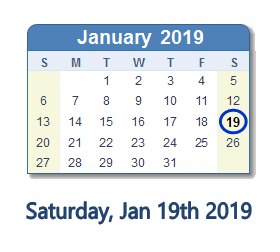 January 19, 2019 calendar