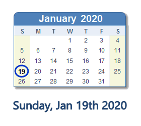January 19, 2020 calendar