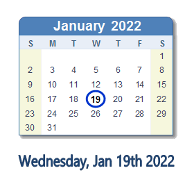 January 19, 2022 calendar