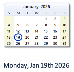 January 19, 2026 calendar
