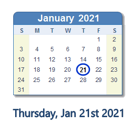 January 21, 2021 calendar