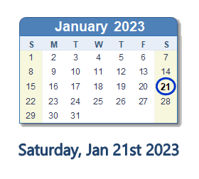 21 January 2023 calendar