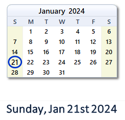 January 21, 2024 calendar