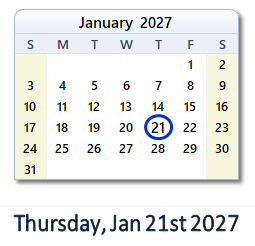January 21, 2027 calendar
