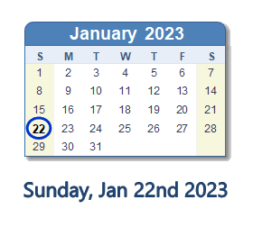 January 22, 2023 calendar