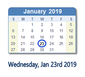 January 23, 2019 calendar