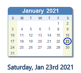 January 23, 2021 calendar