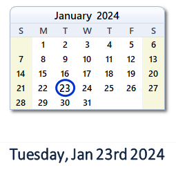 January 23, 2024 calendar