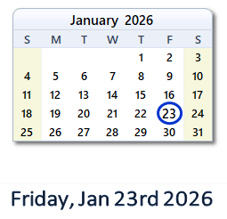23 January 2026 calendar