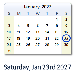 January 23, 2027 calendar