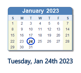 January 24, 2023 calendar