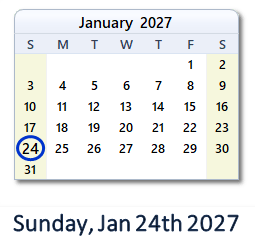 January 24, 2027 calendar