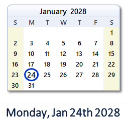 January 24, 2028 calendar