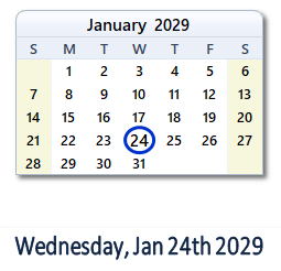January 24, 2029 calendar